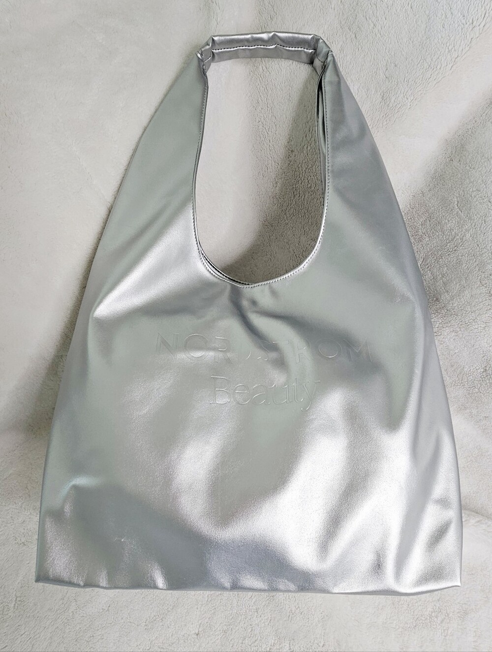 Nordstrom Beauty Embossed Metallic Silver Hobo Tote Bag